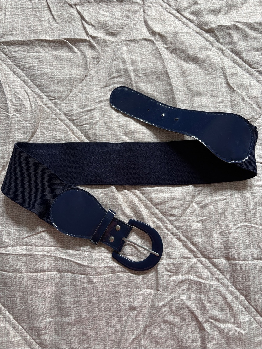 Wide Elastic Waist Belt in Navy